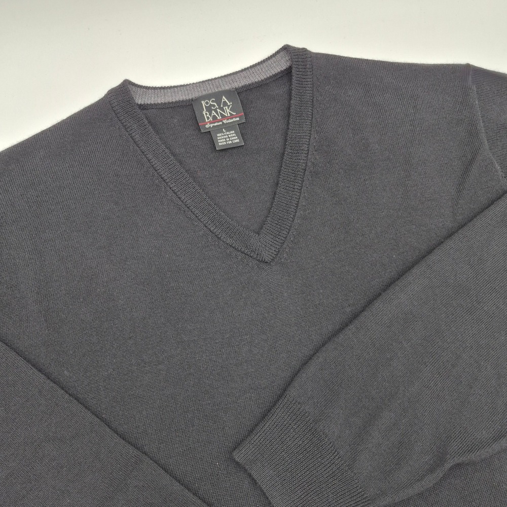 Jos. A. Bank Signature Collection Black Italian Merino Wool V-Neck Large
